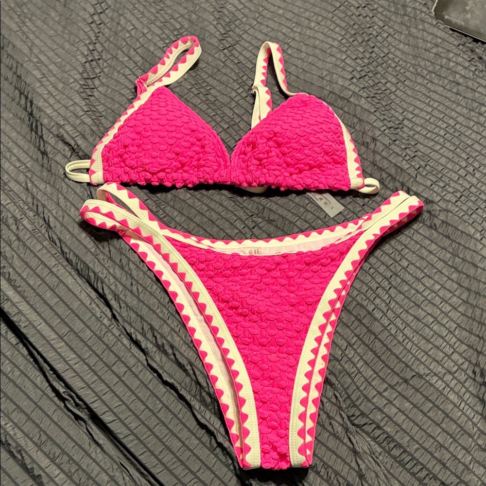 Hot Pink Textured Triangle Bikini Set